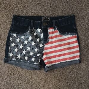 Justice Patriotic Sequin Jean Shorts